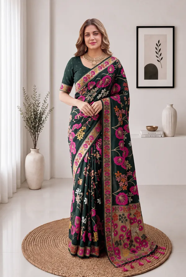 Premium_Soft_Silk_sarees_with_Beautiful_Pallu_Weaving_Zari_With_Attractive_Flower_Design_And_Weaving_Design_Blouse_With_Tassels