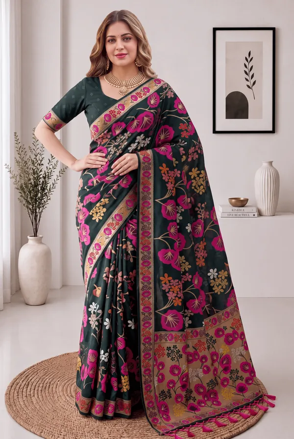 Premium_Soft_Silk_sarees_with_Beautiful_Pallu_Weaving_Zari_With_Attractive_Flower_Design_And_Weaving_Design_Blouse_With_Tassels