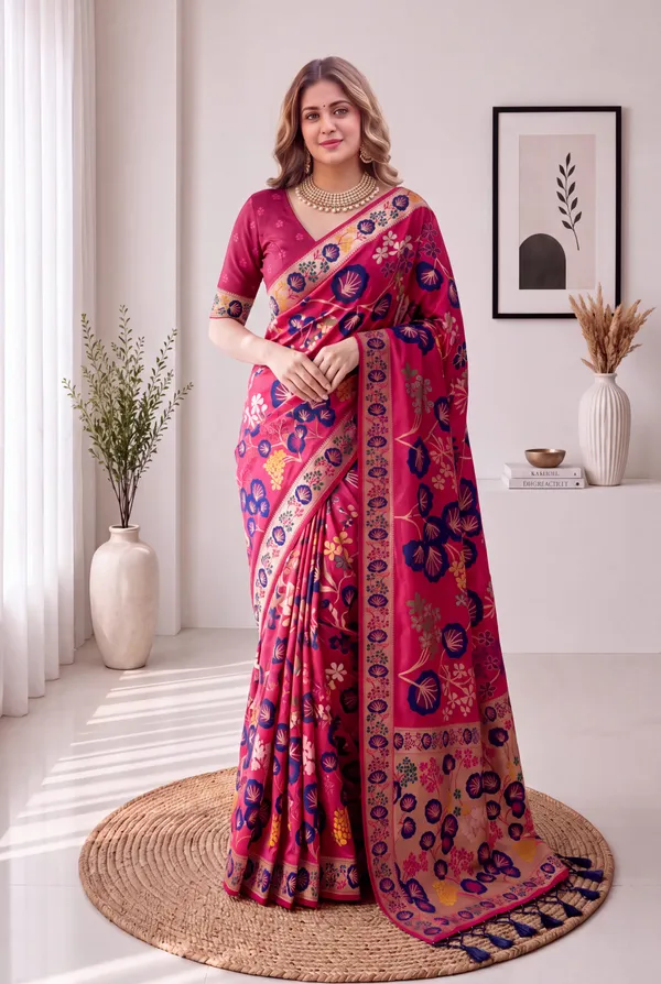 Premium_Soft_Silk_sarees_with_Beautiful_Pallu_Weaving_Zari_With_Attractive_Flower_Design_And_Weaving_Design_Blouse_With_Tassels