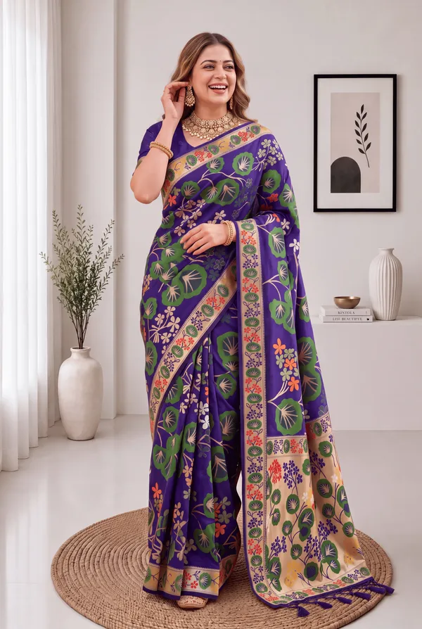 Premium_Soft_Silk_sarees_with_Beautiful_Pallu_Weaving_Zari_With_Attractive_Flower_Design_And_Weaving_Design_Blouse_With_Tassels