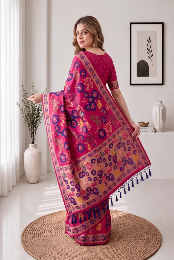 Premium_Soft_Silk_sarees_with_Beautiful_Pallu_Weaving_Zari_With_Attractive_Flower_Design_And_Weaving_Design_Blouse_With_Tassels