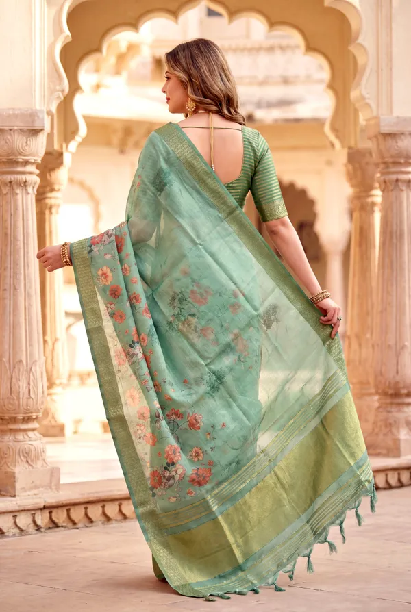 Vaanya_2_Rama_Green_–_Diwali_Special_|_Soft_Tissue_Silk_Saree_with_Digital_Print,_Border_&_Rich_Pallu,_Sequence_&_Contrast_Print_Blouse_with_Tassels
