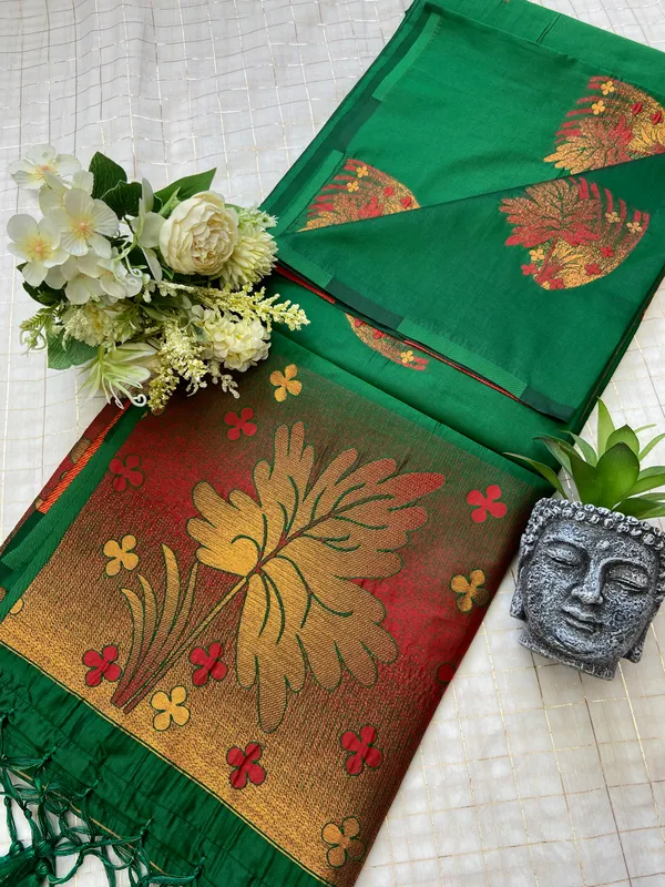 Premium_Soft_Silk_sarees_with_Beautiful_Weaving_Zari_With_Attractive_Two_Tone_Design_And_Weaving_Design_Blouse_With_Tassels
