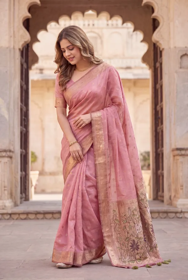 Pallavi_Pink_–_Cow_Pallu_Wedding_Special_|_Premium_Soft_Muga_Cotton_Paithani_Saree_with_Colourful_3D_Woven_Cow_Design_Pallu