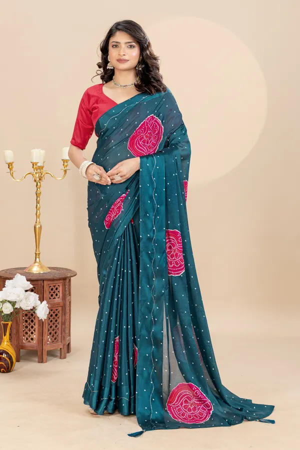 Soft_Chinon_Silk_sarees_with_Beautiful_Bandhani_Print_With_Attractive_Handwork_And_Mono_Fabric_Blouse_With_Tassels_in_new_styles_n_new_look