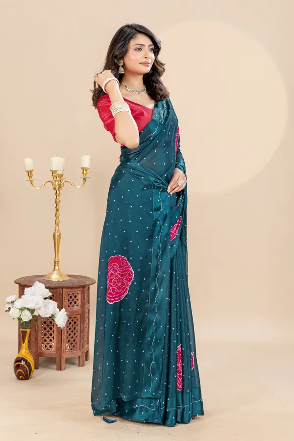Soft_Chinon_Silk_sarees_with_Beautiful_Bandhani_Print_With_Attractive_Handwork_And_Mono_Fabric_Blouse_With_Tassels_in_new_styles_n_new_look