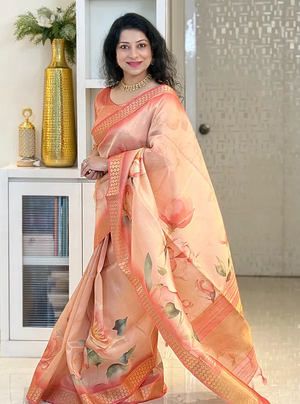 Soft_Tissue_Silk_sarees_with_Beautiful_Digital_Print_With_Attractive_Border_&_Rich_Pallu_With_Sequence_And_Contrast_Print_Blouse_With_Tassels
