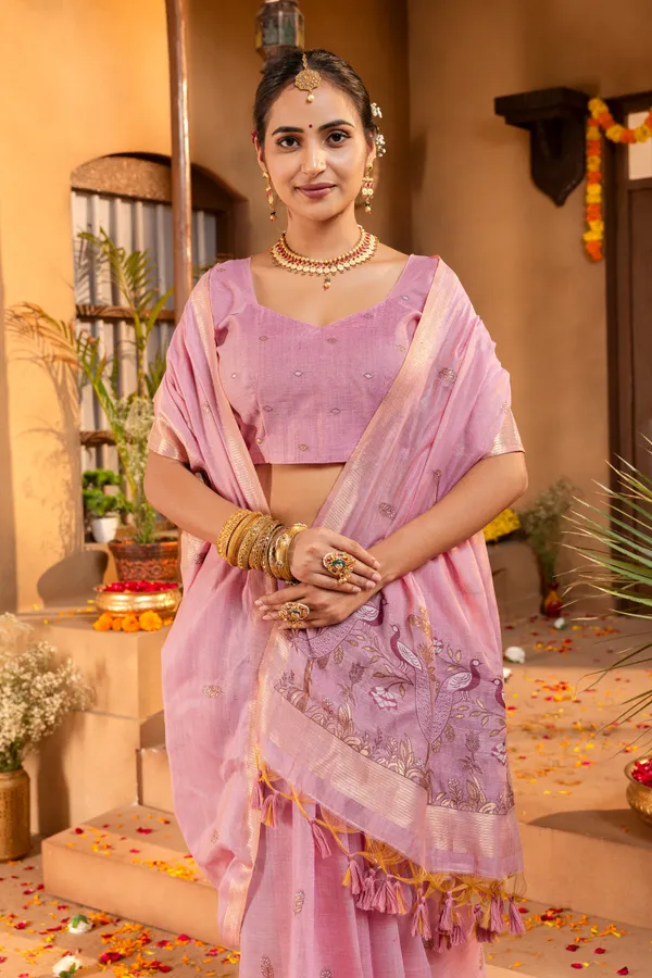 Kashish_Pink_–_Alluring_Wedding_Special_|_Premium_Soft_Muga_Cotton_Saree_with_Colourful_Resham_Weaving_Peacock_Design_Pallu,_Traditional_Zari_Weaving
