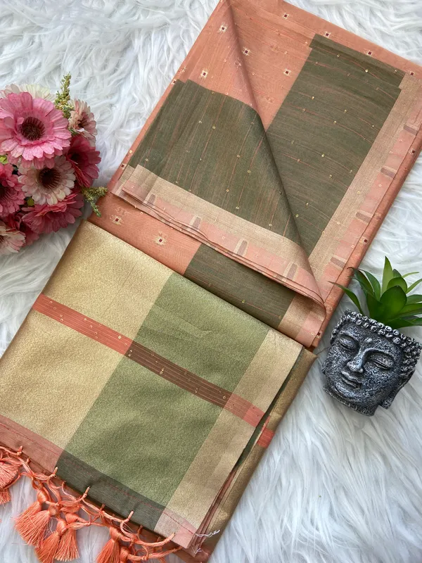 Sarika_Orange_–_Diwali_Special_|_Soft_Tissue_Linen_Silk_Saree_with_Weaving,_Border_&_Rich_Pallu,_Sequence_&_Running_Blouse_with_Tassels