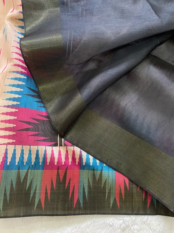 Manasvi_Black_–_Noble_Hearted_Aesthetic_Edit_for_You_|_Soft_Tussar_Silk_Saree_with_Print,_Border_&_Contrast_Print_Blouse_with_Tassels