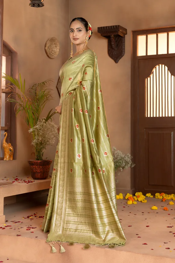 Dhanya_Mehendi_Green_–_Blessed_Wedding_Special_|_Premium_Soft_Khadi_Linen_Saree_with_Design_Weaving_Pallu,_Traditional_Zari_Weaving_Border