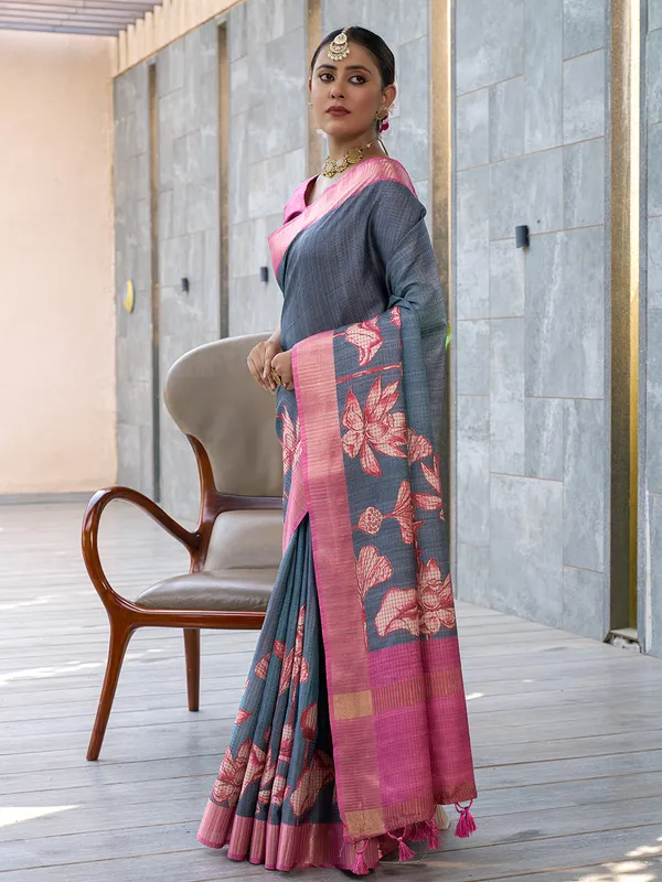 Mohini_Pink_&_Grey_–_Enchanting_Aesthetic_Edit_for_You_|_Soft_Tussar_Silk_Saree_with_Digital_Print,_Checks_Design_Saree_&_Digital_Print_Blouse