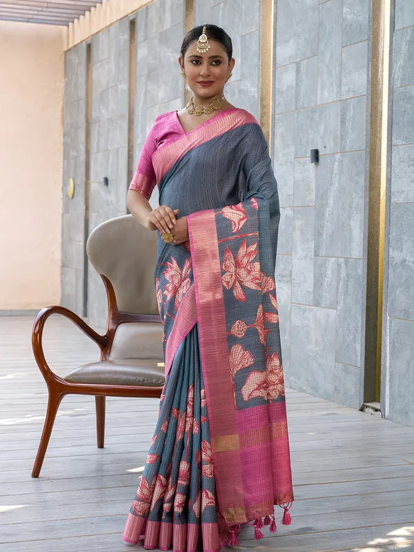 Mohini_Pink_&_Grey_–_Enchanting_Aesthetic_Edit_for_You_|_Soft_Tussar_Silk_Saree_with_Digital_Print,_Checks_Design_Saree_&_Digital_Print_Blouse