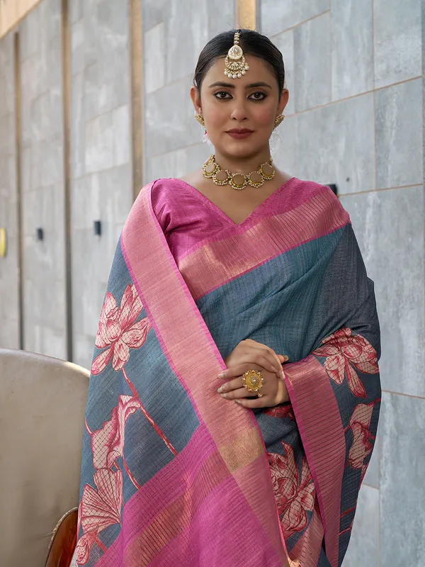 Mohini_Pink_&_Grey_–_Enchanting_Aesthetic_Edit_for_You_|_Soft_Tussar_Silk_Saree_with_Digital_Print,_Checks_Design_Saree_&_Digital_Print_Blouse