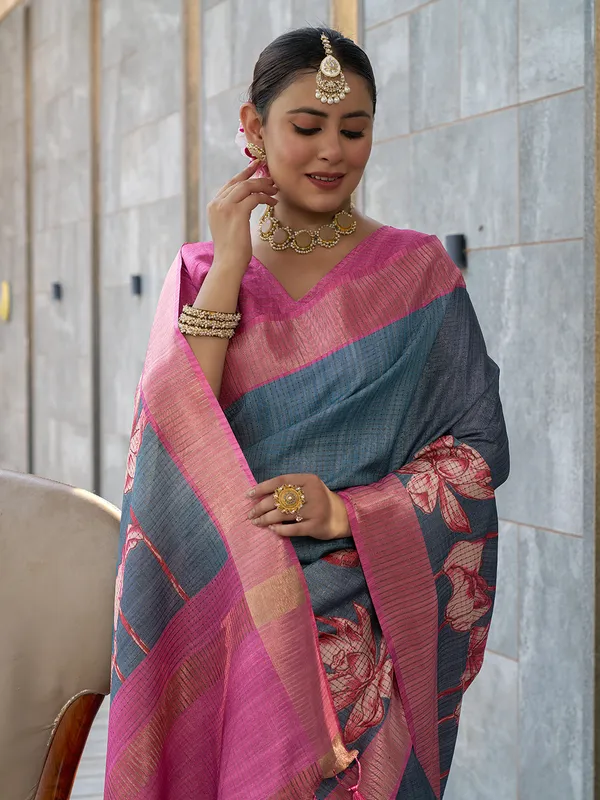Mohini_Pink_&_Grey_–_Enchanting_Aesthetic_Edit_for_You_|_Soft_Tussar_Silk_Saree_with_Digital_Print,_Checks_Design_Saree_&_Digital_Print_Blouse