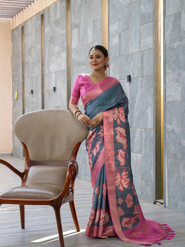 Mohini_Pink_&_Grey_–_Enchanting_Aesthetic_Edit_for_You_|_Soft_Tussar_Silk_Saree_with_Digital_Print,_Checks_Design_Saree_&_Digital_Print_Blouse