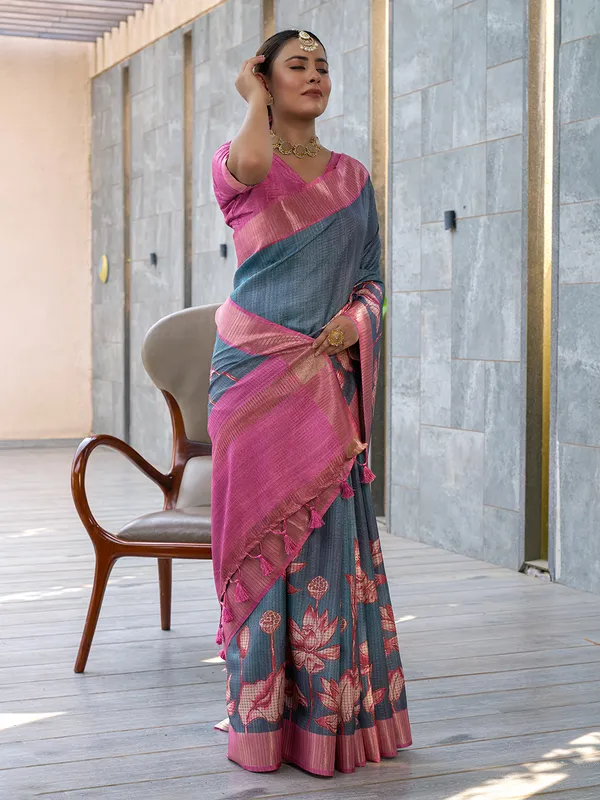 Mohini_Pink_&_Grey_–_Enchanting_Aesthetic_Edit_for_You_|_Soft_Tussar_Silk_Saree_with_Digital_Print,_Checks_Design_Saree_&_Digital_Print_Blouse