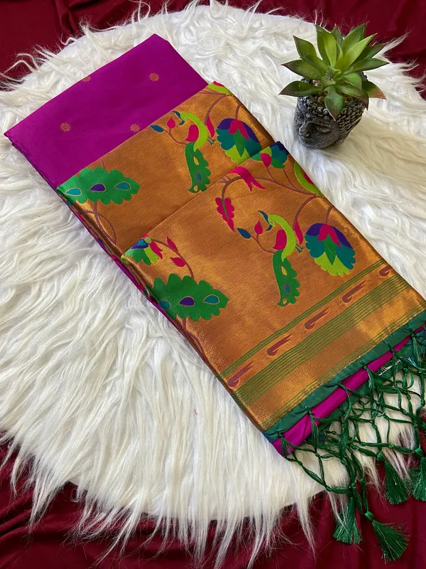 Premium_Soft_Paithani_Silk_sarees_With_Beautiful_Weaving_Pattern_With_Attractive_Rich_Pallu_And_Border_And_Weaving_Blouse_With_Tassels