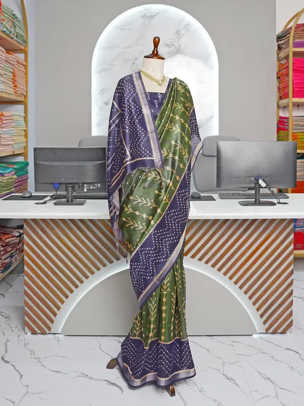 Soft_Tussar_Silk_sarees_with_Beautiful_Digital_Print_With_Attractive_Border_And_Contrast_Print_Blouse_With_Tassels