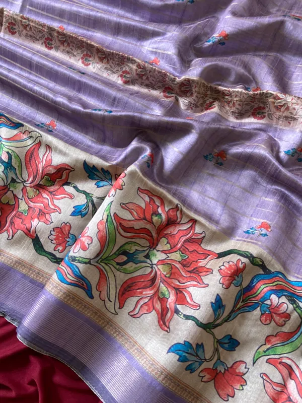 Soft_Semi_Tussar_Silk_sarees_with_Beautiful_Digital_Print_With_Attractive_Border_And_Contrast_Print_Blouse_With_Tassels