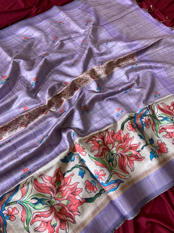 Soft_Semi_Tussar_Silk_sarees_with_Beautiful_Digital_Print_With_Attractive_Border_And_Contrast_Print_Blouse_With_Tassels