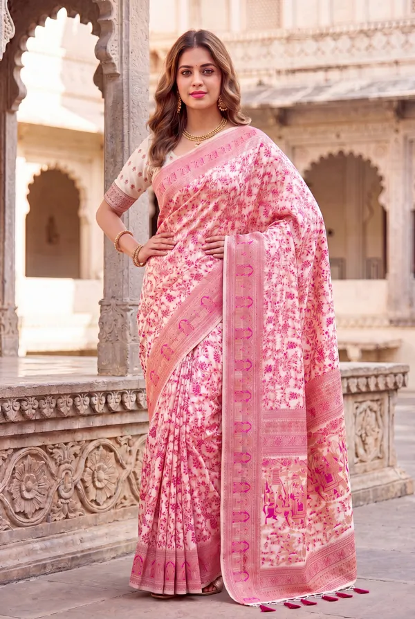Vahnika_Pink_–_Fiery_Wedding_Special_|_Soft_Jamdani_Cotton_Silk_Saree_with_Resham_Weaving,_Resham_Woven_Design_Pallu_&_Running_Blouse_with_Tassels