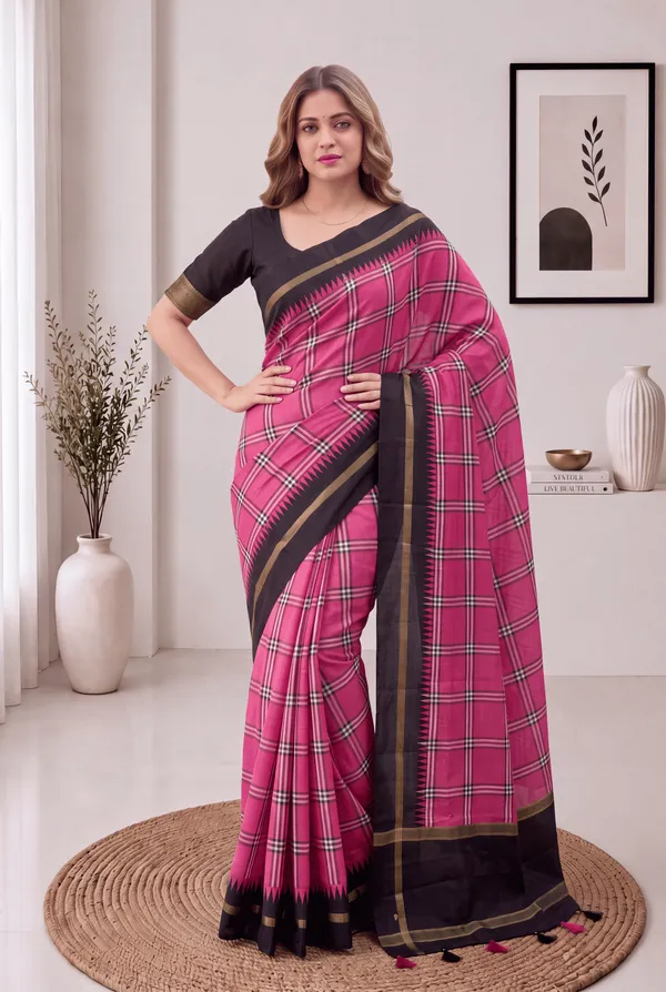 Soft_Tussar_Silk_sarees_with_Beautiful_Digital_Print_With_Attractive_Border_And_Contrast_Print_Blouse_With_Tassels