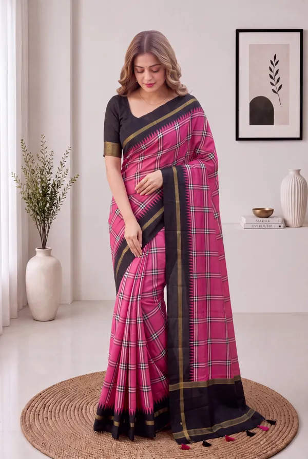 Soft_Tussar_Silk_sarees_with_Beautiful_Digital_Print_With_Attractive_Border_And_Contrast_Print_Blouse_With_Tassels