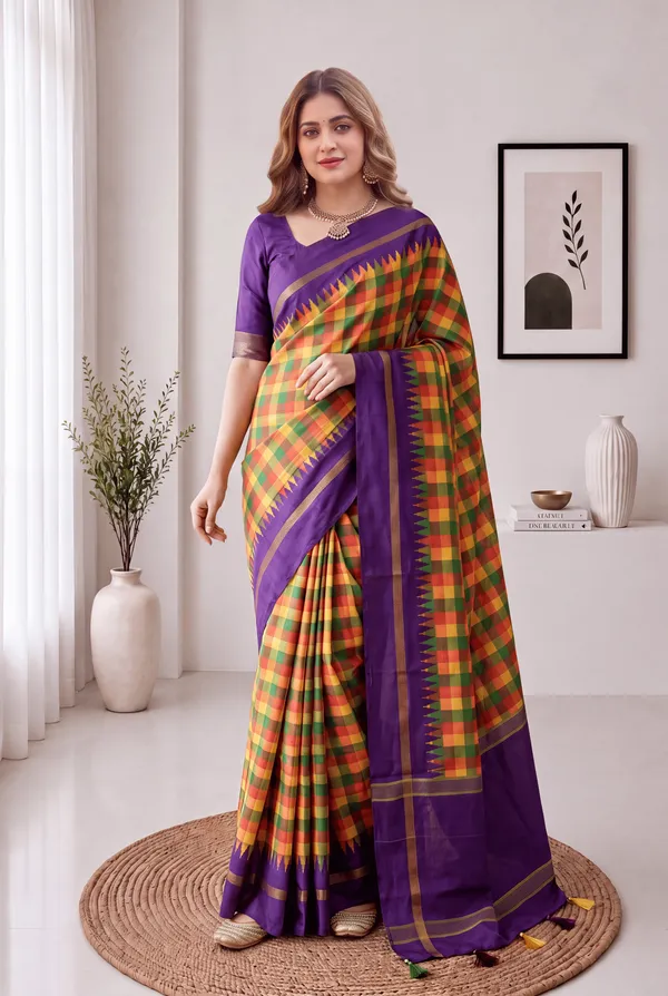 Soft_Tussar_Silk_sarees_with_Beautiful_Digital_Print_With_Attractive_Border_And_Contrast_Print_Blouse_With_Tassels