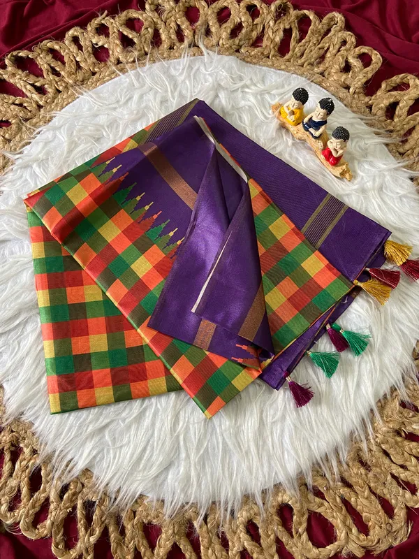 Soft_Tussar_Silk_sarees_with_Beautiful_Digital_Print_With_Attractive_Border_And_Contrast_Print_Blouse_With_Tassels