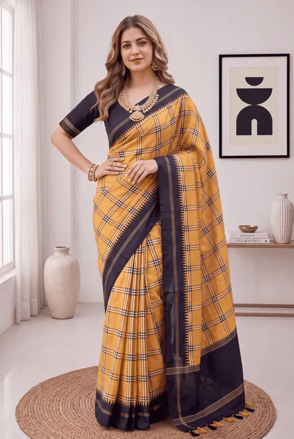 Soft_Tussar_Silk_sarees_with_Beautiful_Digital_Print_With_Attractive_Border_And_Contrast_Print_Blouse_With_Tassels