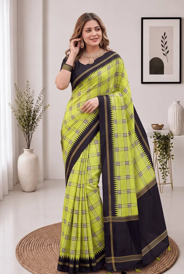 Soft_Tussar_Silk_sarees_with_Beautiful_Digital_Print_With_Attractive_Border_And_Contrast_Print_Blouse_With_Tassels