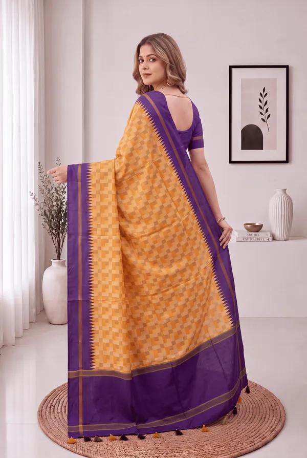 Soft_Tussar_Silk_sarees_with_Beautiful_Digital_Print_With_Attractive_Border_And_Contrast_Print_Blouse_With_Tassels