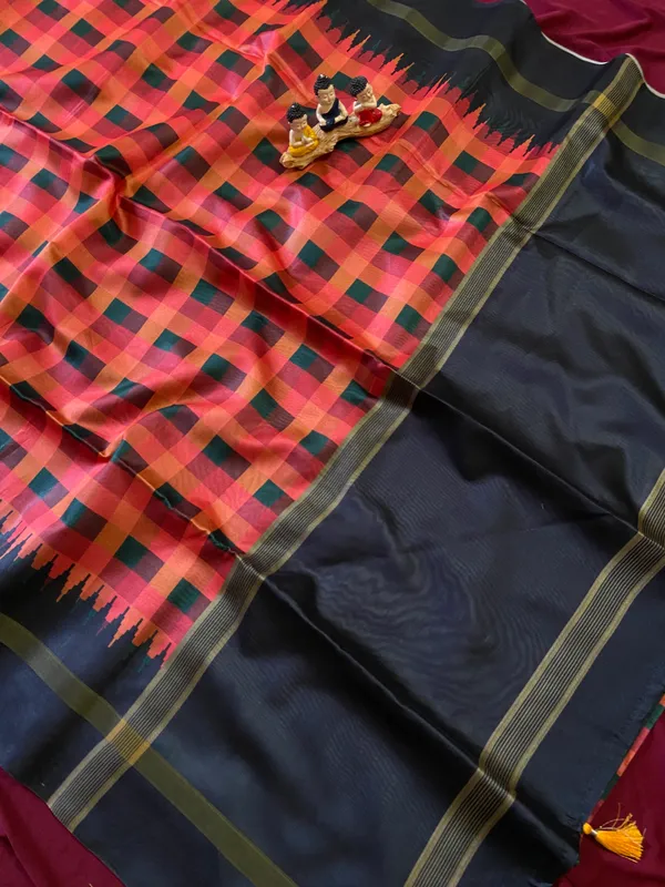 Soft_Tussar_Silk_sarees_with_Beautiful_Digital_Print_With_Attractive_Border_And_Contrast_Print_Blouse_With_Tassels