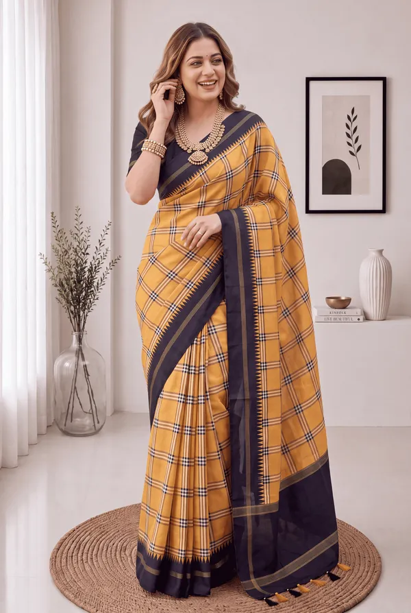 Soft_Tussar_Silk_sarees_with_Beautiful_Digital_Print_With_Attractive_Border_And_Contrast_Print_Blouse_With_Tassels