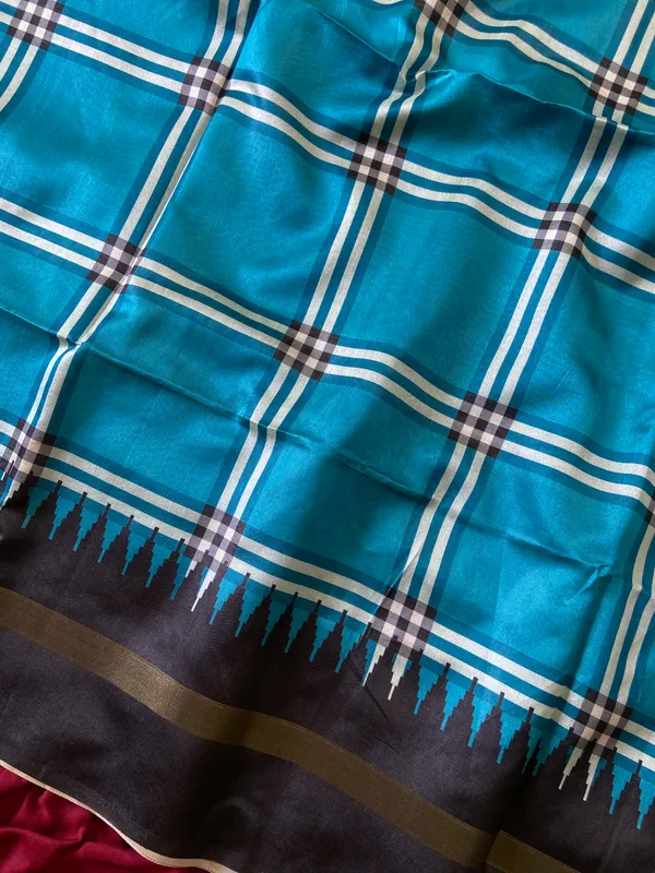 Soft_Tussar_Silk_sarees_with_Beautiful_Digital_Print_With_Attractive_Border_And_Contrast_Print_Blouse_With_Tassels