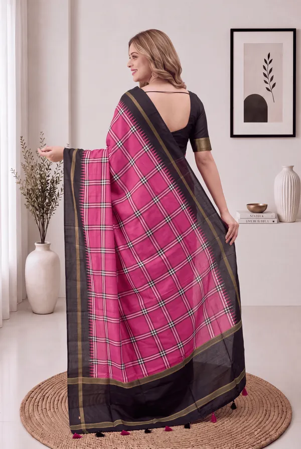 Soft_Tussar_Silk_sarees_with_Beautiful_Digital_Print_With_Attractive_Border_And_Contrast_Print_Blouse_With_Tassels
