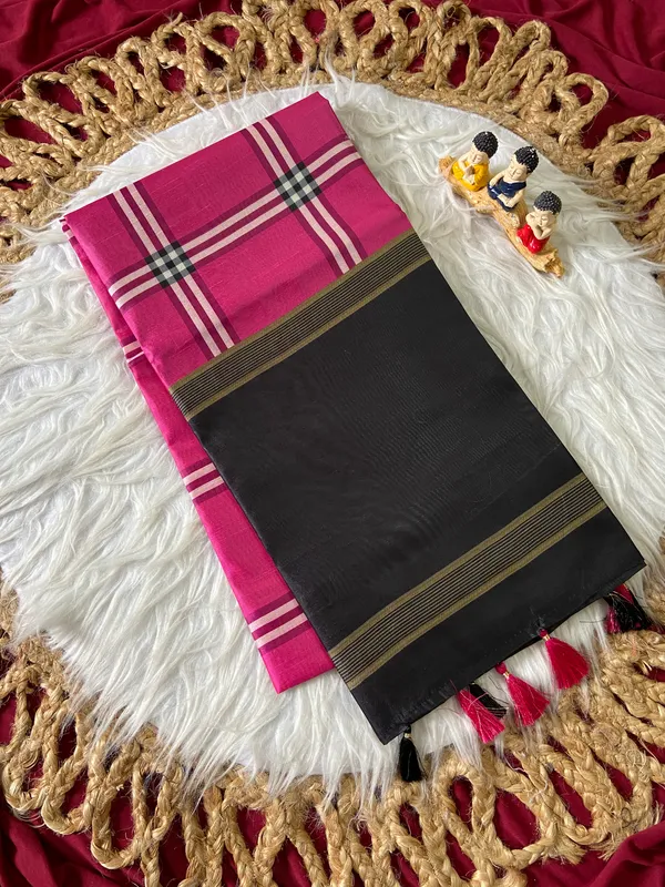 Soft_Tussar_Silk_sarees_with_Beautiful_Digital_Print_With_Attractive_Border_And_Contrast_Print_Blouse_With_Tassels