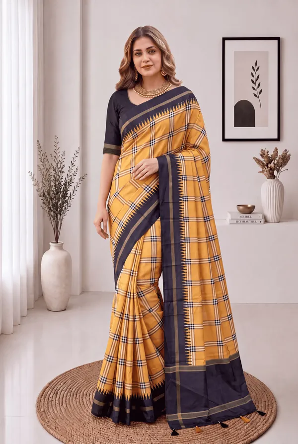 Soft_Tussar_Silk_sarees_with_Beautiful_Digital_Print_With_Attractive_Border_And_Contrast_Print_Blouse_With_Tassels