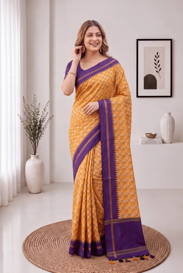 Soft_Tussar_Silk_sarees_with_Beautiful_Digital_Print_With_Attractive_Border_And_Contrast_Print_Blouse_With_Tassels