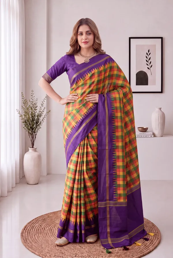 Soft_Tussar_Silk_sarees_with_Beautiful_Digital_Print_With_Attractive_Border_And_Contrast_Print_Blouse_With_Tassels