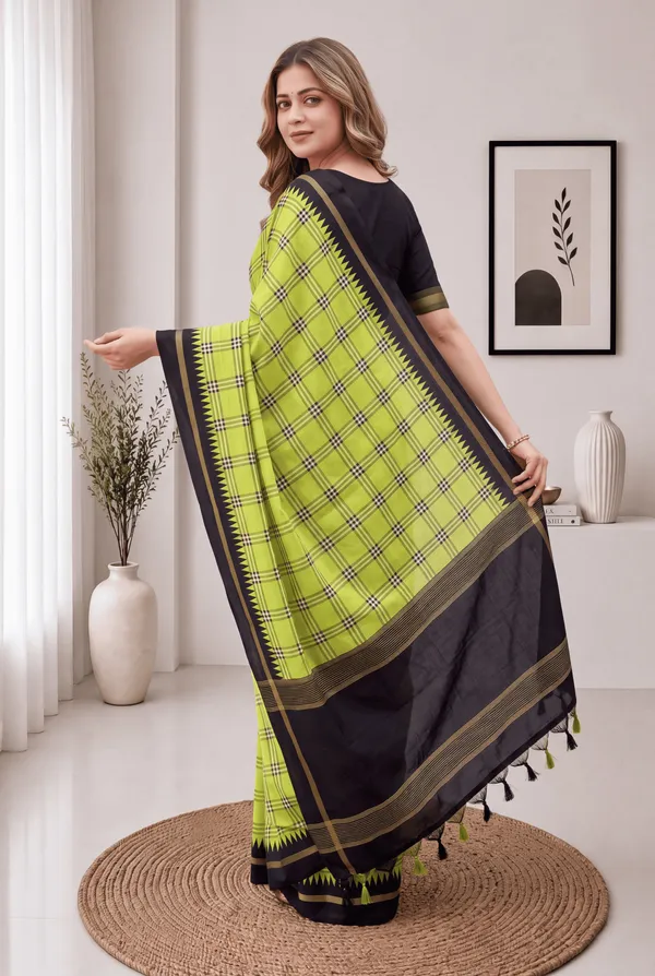 Soft_Tussar_Silk_sarees_with_Beautiful_Digital_Print_With_Attractive_Border_And_Contrast_Print_Blouse_With_Tassels