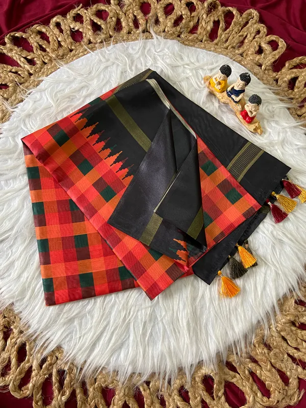Soft_Tussar_Silk_sarees_with_Beautiful_Digital_Print_With_Attractive_Border_And_Contrast_Print_Blouse_With_Tassels