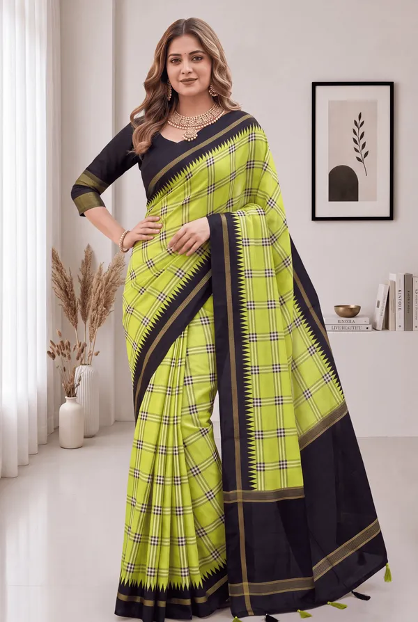 Soft_Tussar_Silk_sarees_with_Beautiful_Digital_Print_With_Attractive_Border_And_Contrast_Print_Blouse_With_Tassels