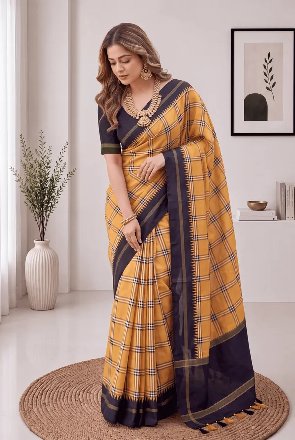 Soft_Tussar_Silk_sarees_with_Beautiful_Digital_Print_With_Attractive_Border_And_Contrast_Print_Blouse_With_Tassels