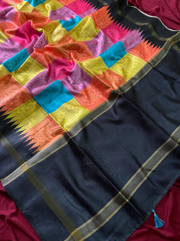 Soft_Tussar_Silk_sarees_with_Beautiful_Digital_Print_With_Attractive_Border_And_Contrast_Print_Blouse_With_Tassels