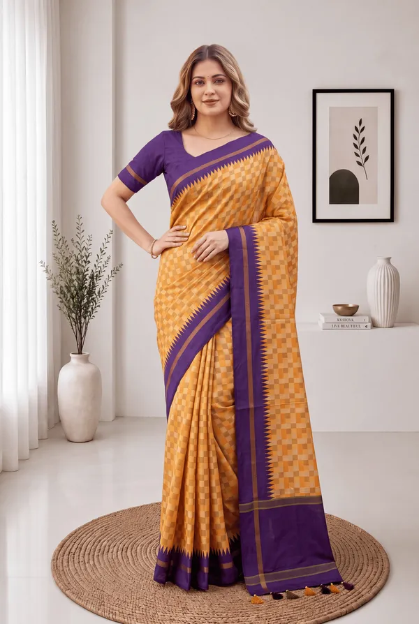 Soft_Tussar_Silk_sarees_with_Beautiful_Digital_Print_With_Attractive_Border_And_Contrast_Print_Blouse_With_Tassels