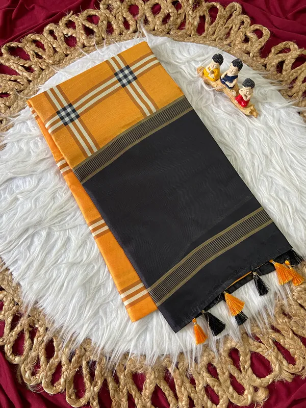 Soft_Tussar_Silk_sarees_with_Beautiful_Digital_Print_With_Attractive_Border_And_Contrast_Print_Blouse_With_Tassels