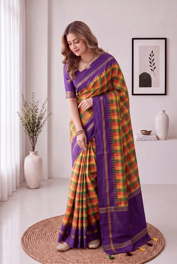 Soft_Tussar_Silk_sarees_with_Beautiful_Digital_Print_With_Attractive_Border_And_Contrast_Print_Blouse_With_Tassels