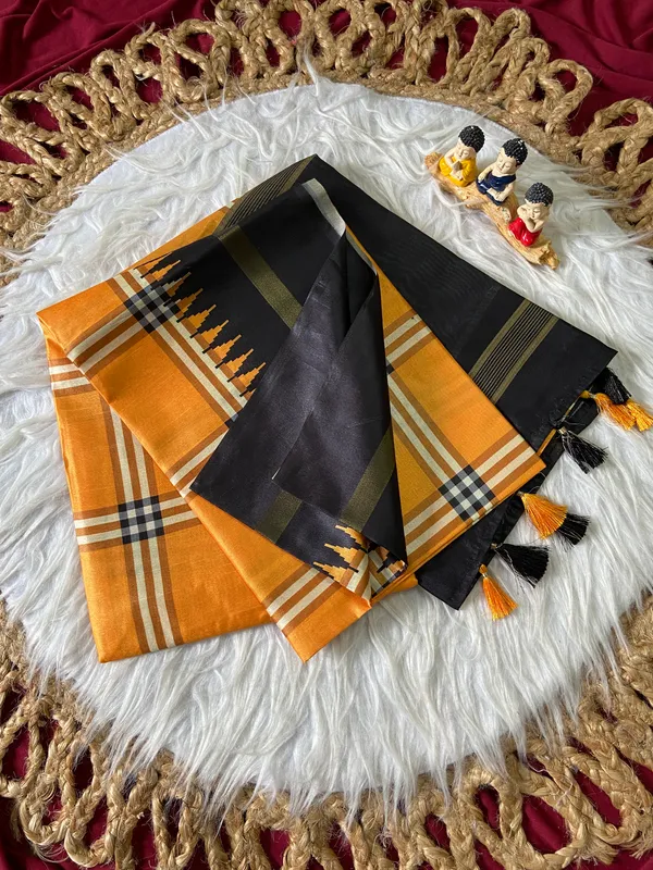 Soft_Tussar_Silk_sarees_with_Beautiful_Digital_Print_With_Attractive_Border_And_Contrast_Print_Blouse_With_Tassels